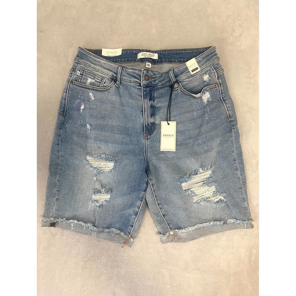 Judy Blue Bermuda Shorts Womens‎ 2XL Denim Distressed Cuffed Stretch High Waist - Picture 1 of 5
